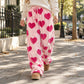 Women's Heart Print Plush Wide-Leg Pants