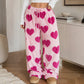 Women's Heart Print Plush Wide-Leg Pants