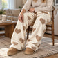 Women's Heart Print Plush Wide-Leg Pants
