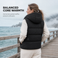 Women's Hooded Padded Puffer Vest with Adjustable Drawstring and Full Zip